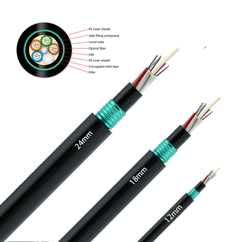 GYFTY53 Direct Burial Span 100m 12 60 72 144 Cores Armored 12mm 18mm 24mm Fiber Optic Cable