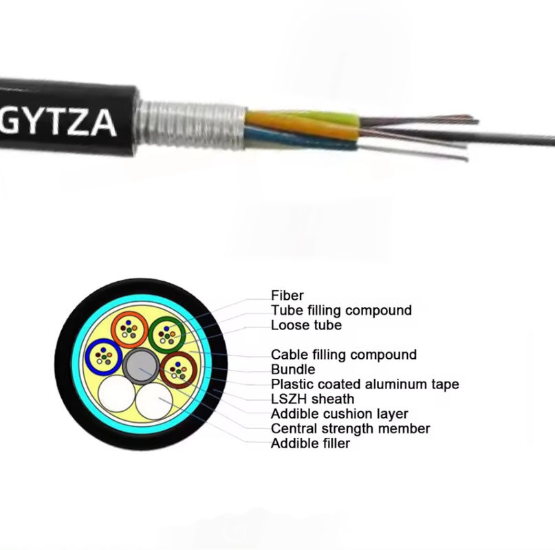 Outdoor Armored Fiber Optic Cable GYTZA Flame Resistance Jacket LSZH Outer Sheath Cable