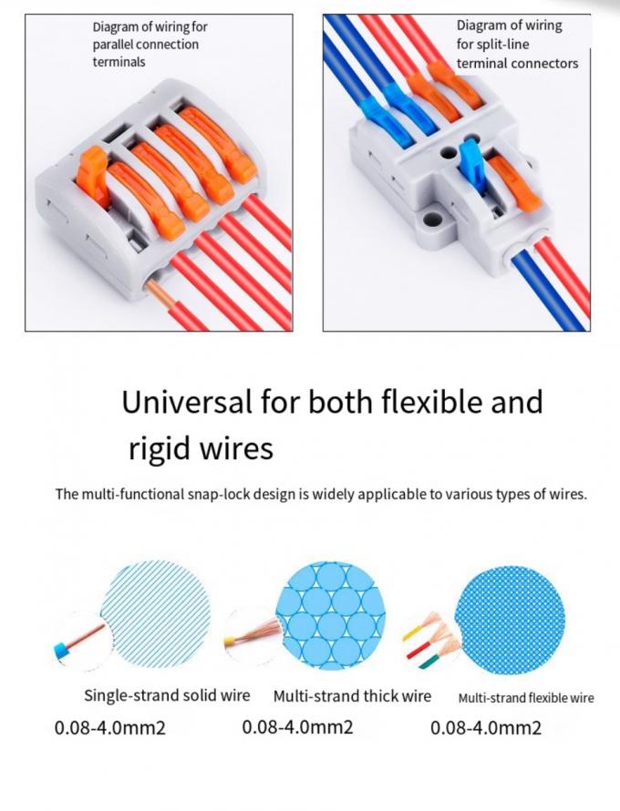 Светодиодный осветительный проволочный соединитель Быстрый 1-в-2-выходный терминал Блок 2-в-4-выходный проволочный разделитель 3-в-6-выходный терминал 4