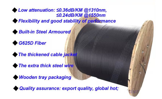 Однотрубчатые стальные ленточные волоконно-оптические кабели GYXTW 24-ядерные одномодные кабели связи